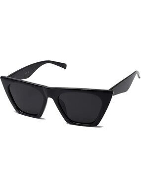 🆕Women Black Polarized Cateye Oversized Square Trendy Sunglasses All Black